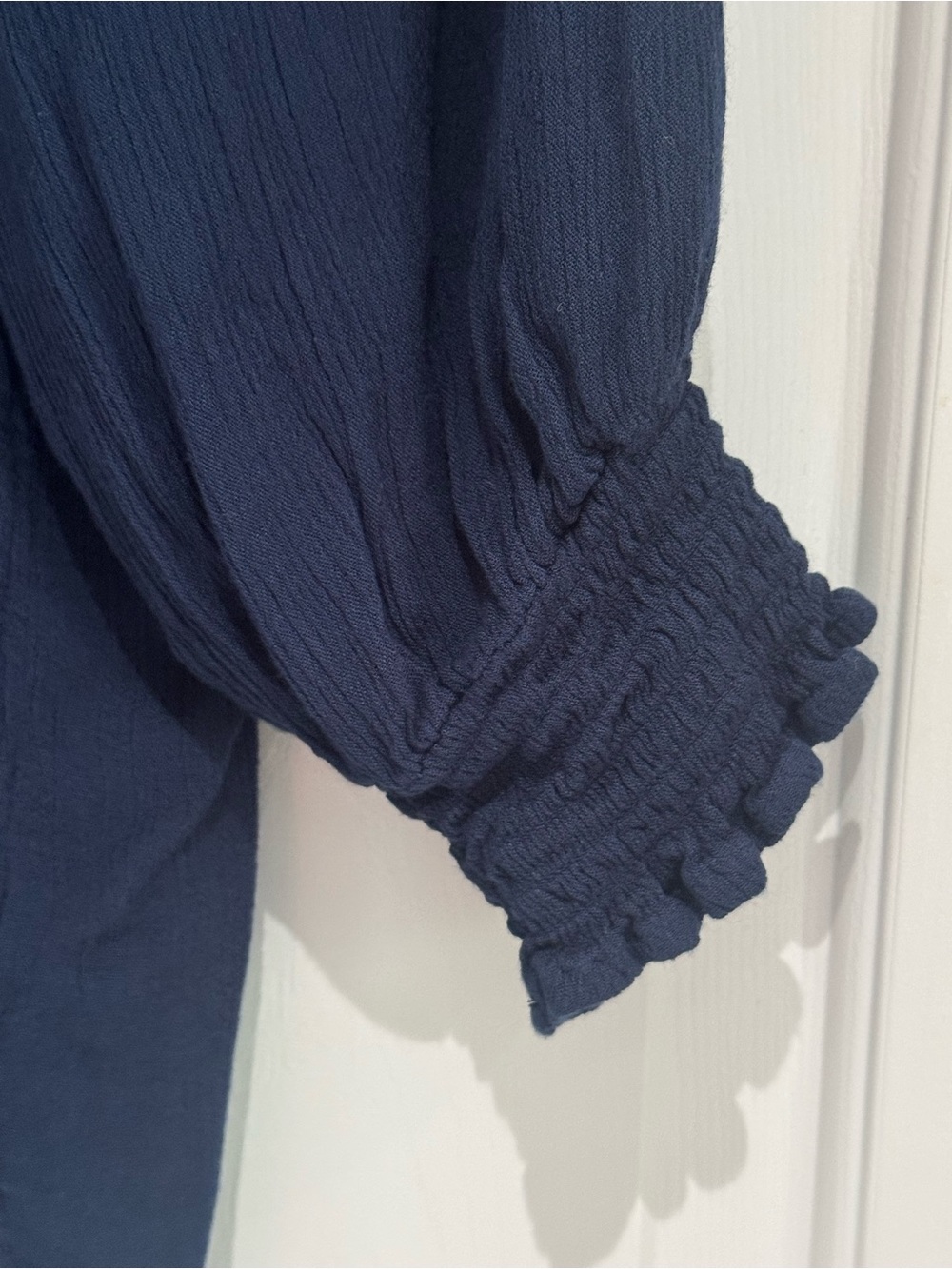 Joan Vass Navy Tassel-Tie Peasant Blouse - Picture 3 of 7